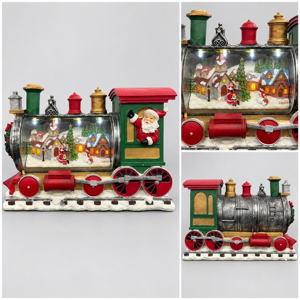 Christmas Train Snow Globe LED Light Up Musical Santa Winter Village Decor